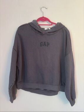 Gap Washed Navy Cropped Logo Hoodie Size Medium